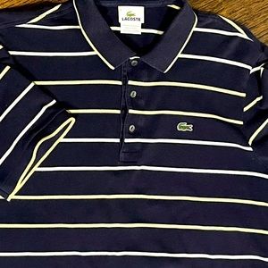 Vintage Men’s Lacoste 🐊 Size 5 Navy polo with yellow and white stripes